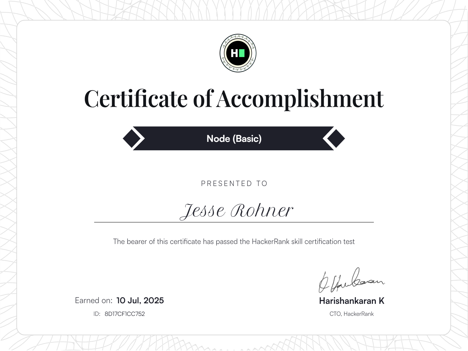 Node (Basic) Certificate